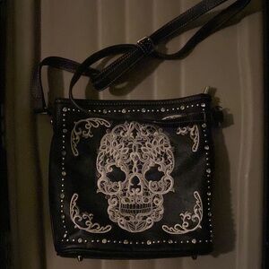 Montana West Black Crossbody Bag with Sugar Skull Design